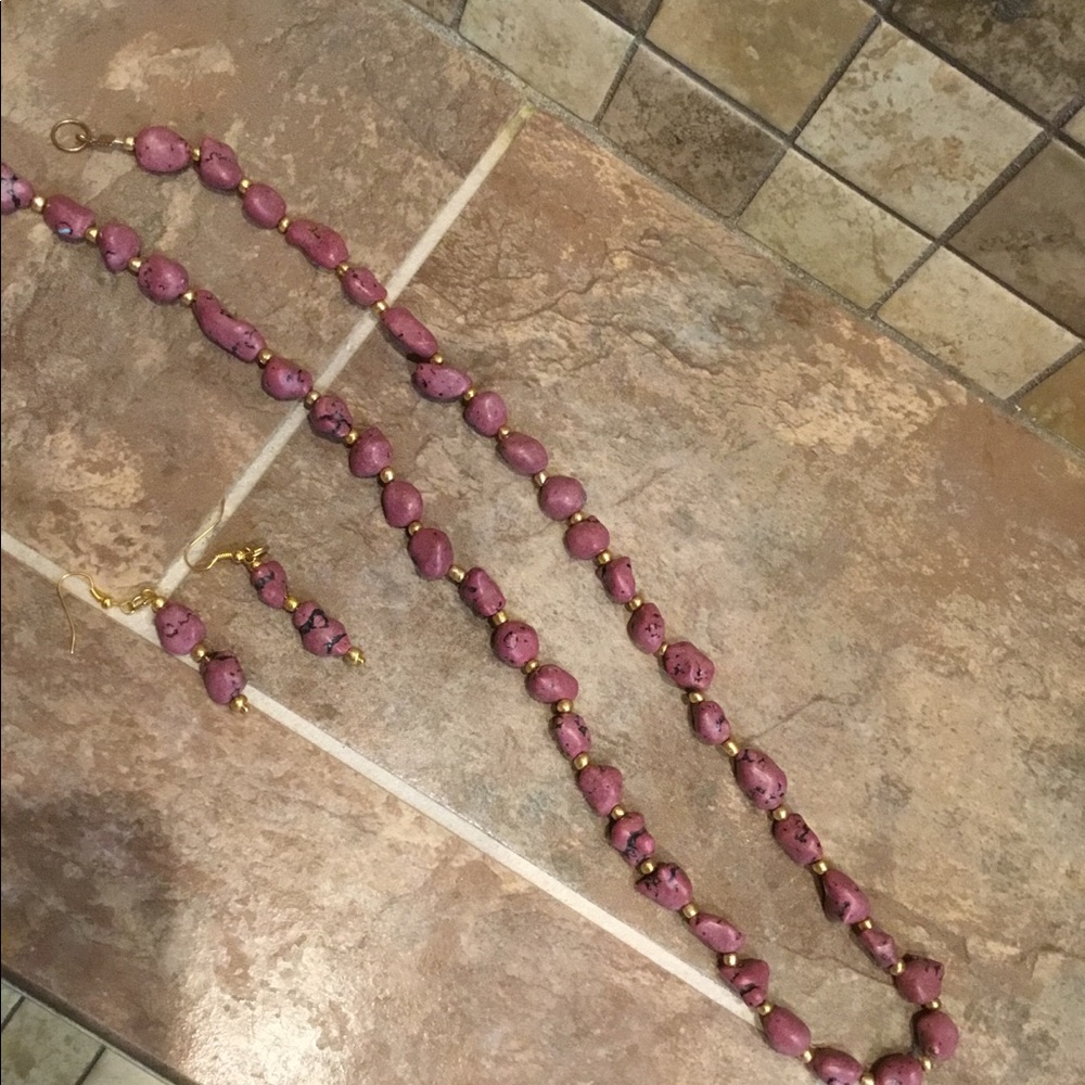 Pink Gemstone necklace and earring set
